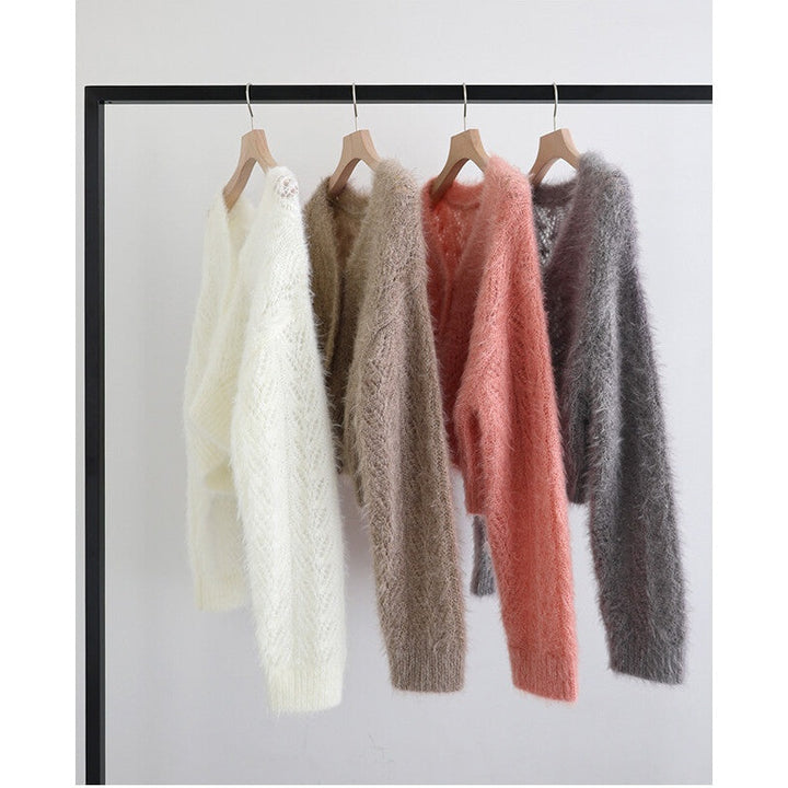 【Alma Design】毛絨鏤空針織短袖外套 V領主角級單品 顏色