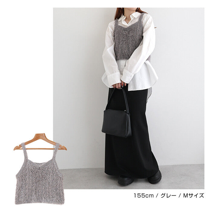 【Alma Design】毛絨鏤空針織削肩背心 V領顯瘦氣質剪裁 顏色