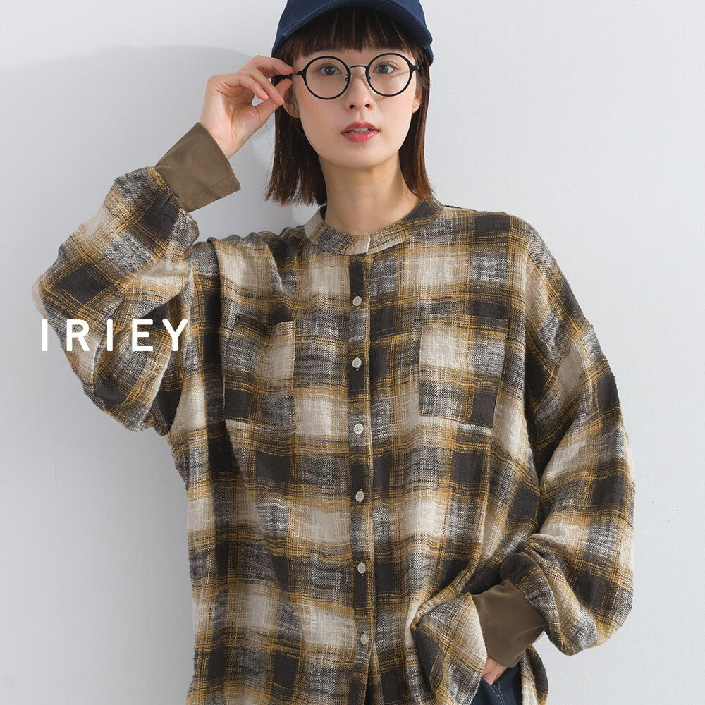 【iriey】起毛格紋 寬鬆版型 純棉長版上衣 顏色