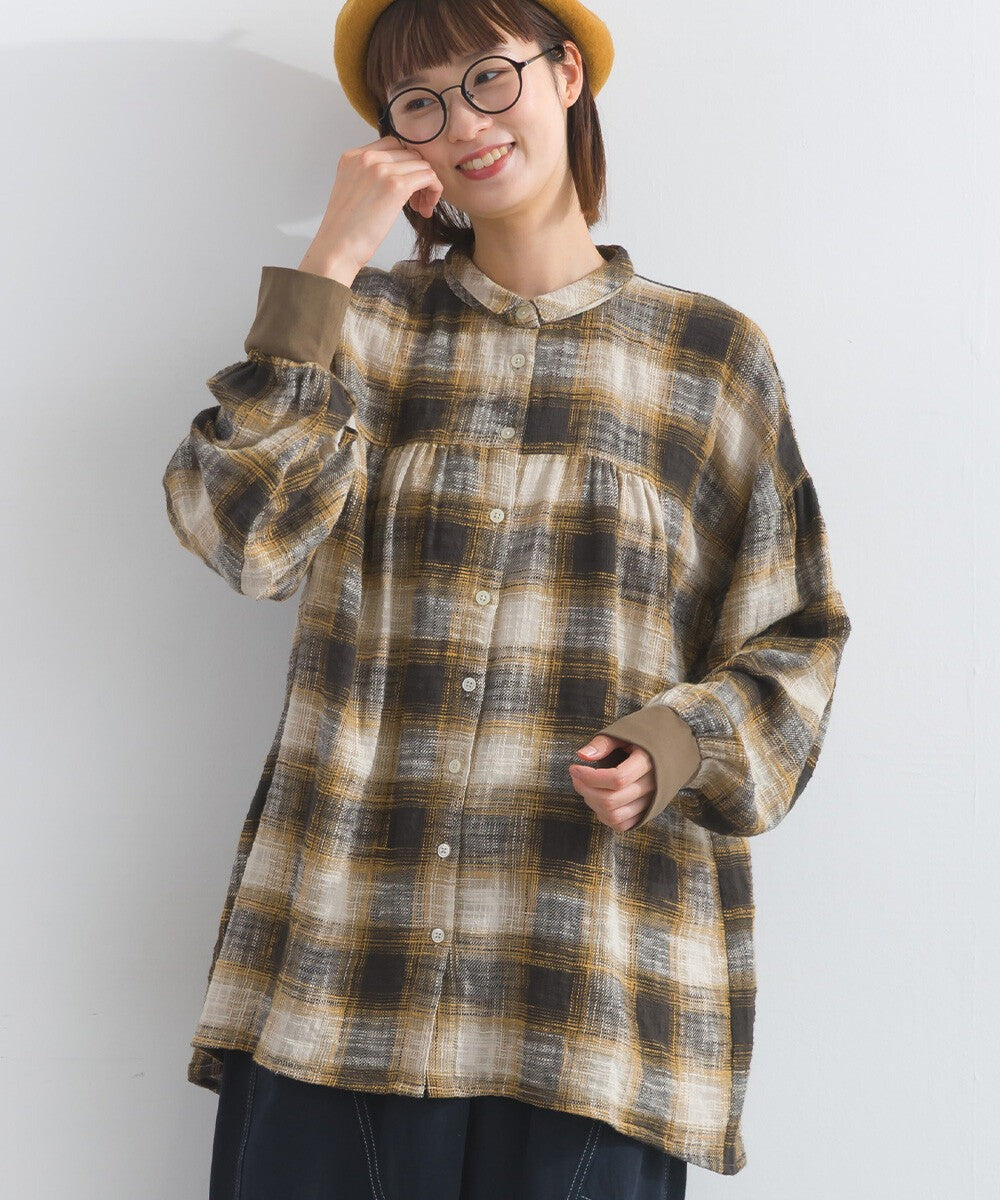 【iriey】起毛格紋 波浪裙擺 寬鬆長版上衣 Japan E-Shop