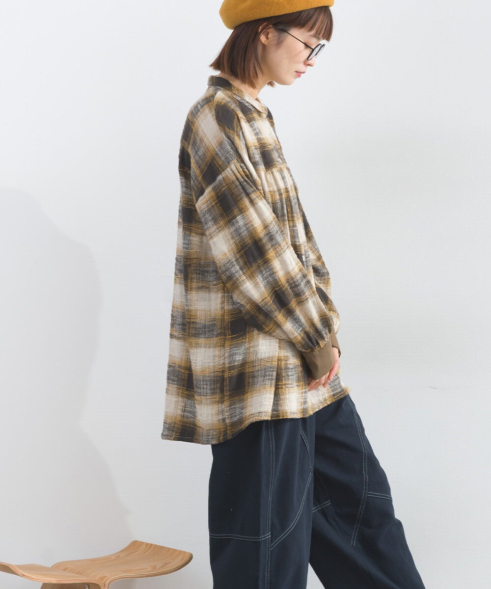 【iriey】起毛格紋 波浪裙擺 寬鬆長版上衣 Japan E-Shop