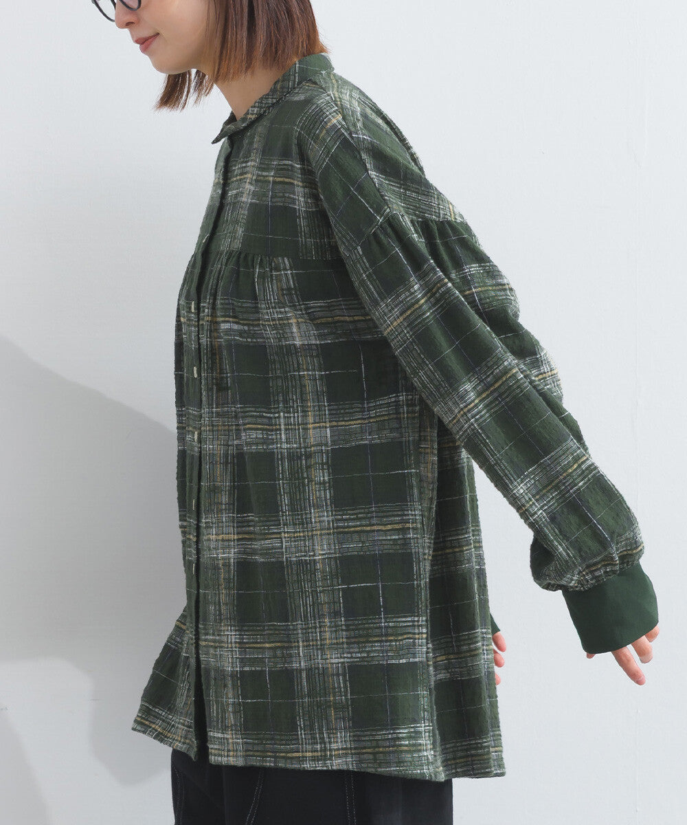 【iriey】起毛格紋 波浪裙擺 寬鬆長版上衣 Japan E-Shop
