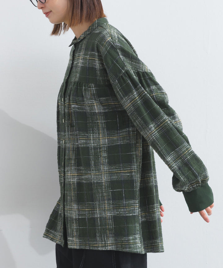 【iriey】起毛格紋 波浪裙擺 寬鬆長版上衣 Japan E-Shop