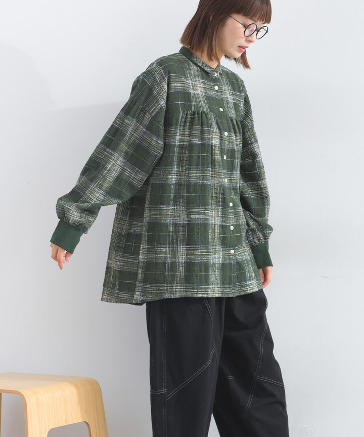 【iriey】起毛格紋 波浪裙擺 寬鬆長版上衣 Japan E-Shop