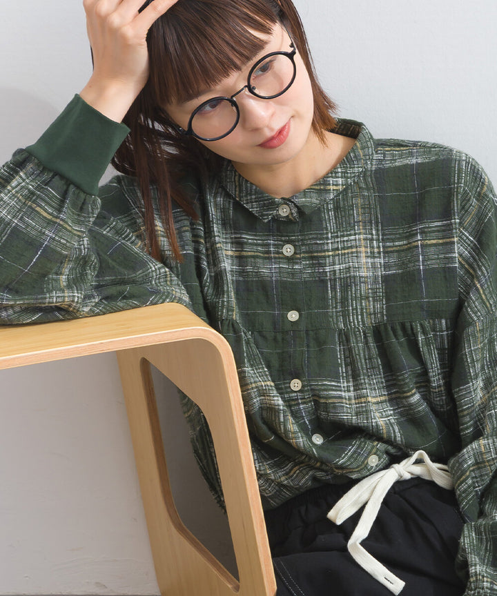 【iriey】起毛格紋 波浪裙擺 寬鬆長版上衣 Japan E-Shop