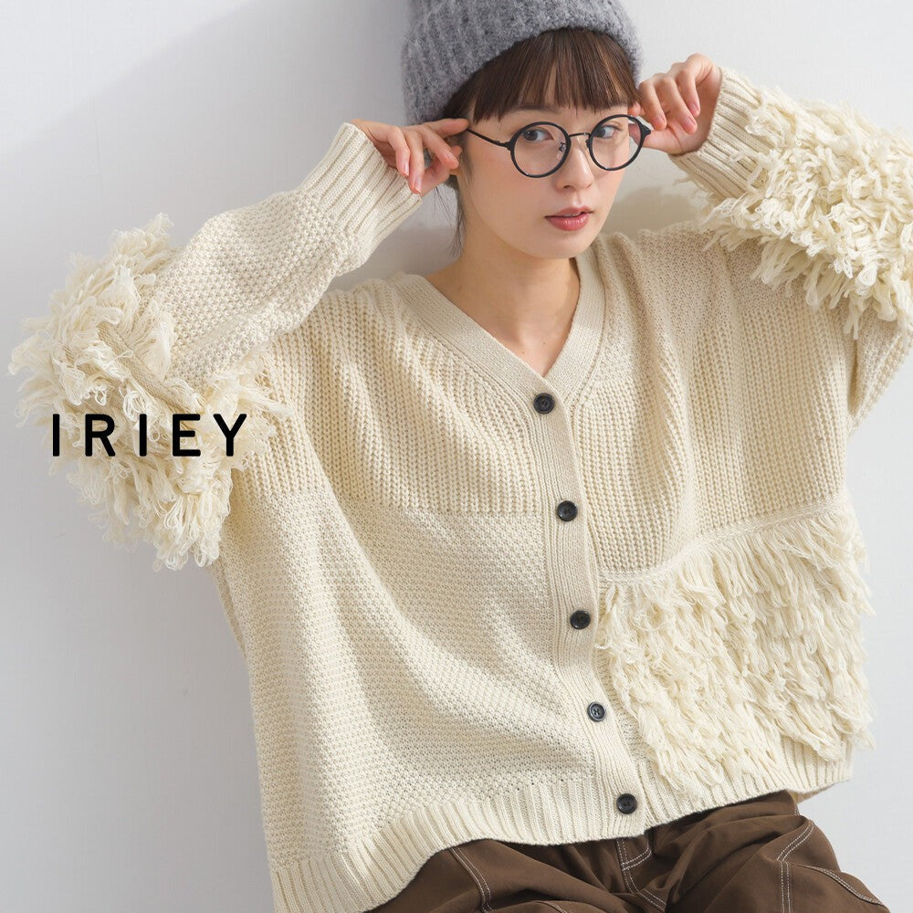 【iriey】流蘇裝飾 V領寬鬆 針織開衫 顏色