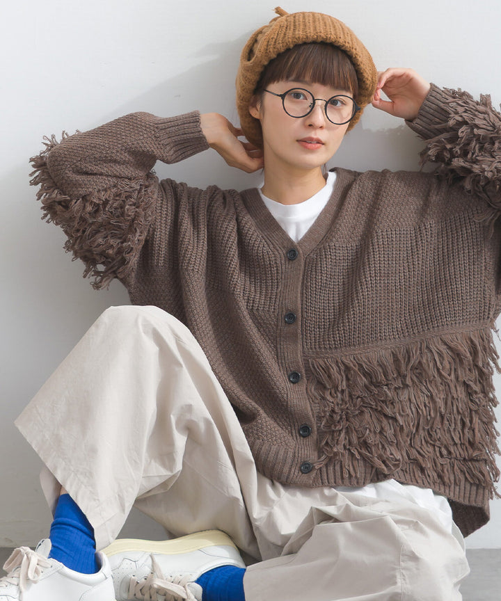 【iriey】流蘇裝飾 V領寬鬆 針織開衫 Japan E-Shop