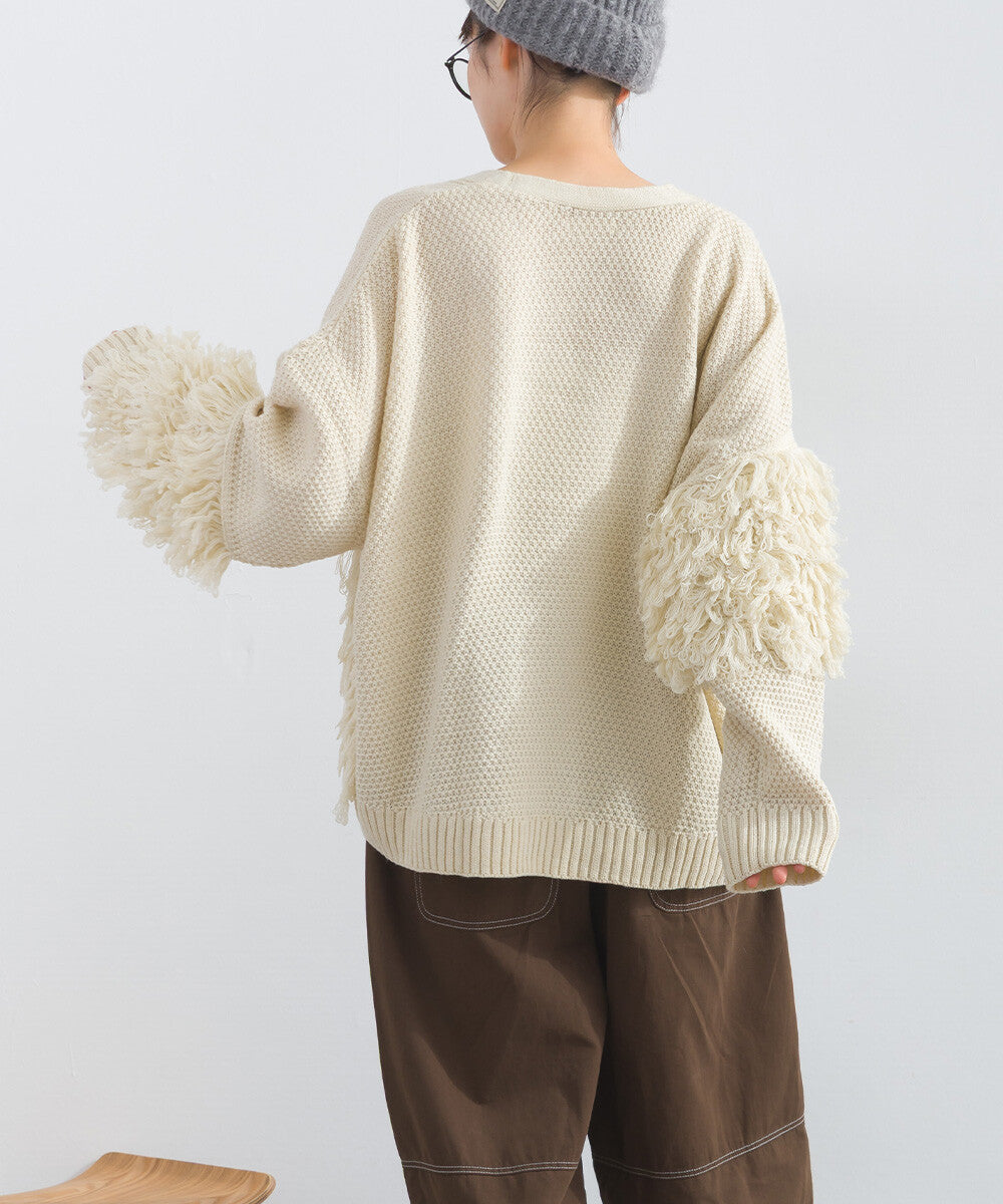 【iriey】流蘇裝飾 V領寬鬆 針織開衫 Japan E-Shop