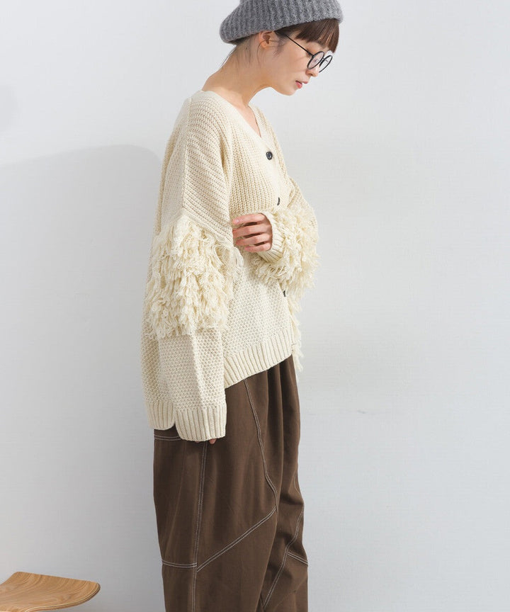 【iriey】流蘇裝飾 V領寬鬆 針織開衫 Japan E-Shop