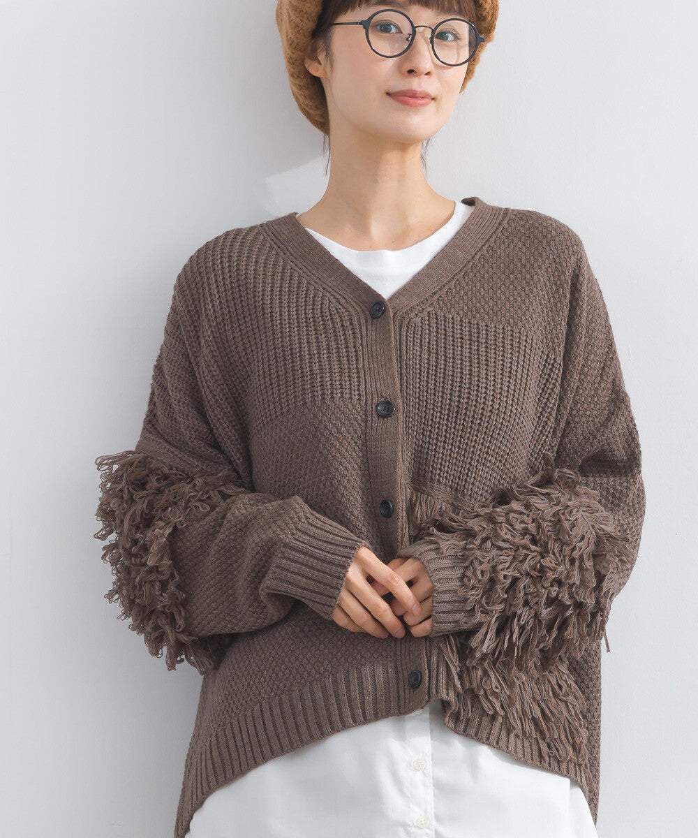 【iriey】流蘇裝飾 V領寬鬆 針織開衫 Japan E-Shop
