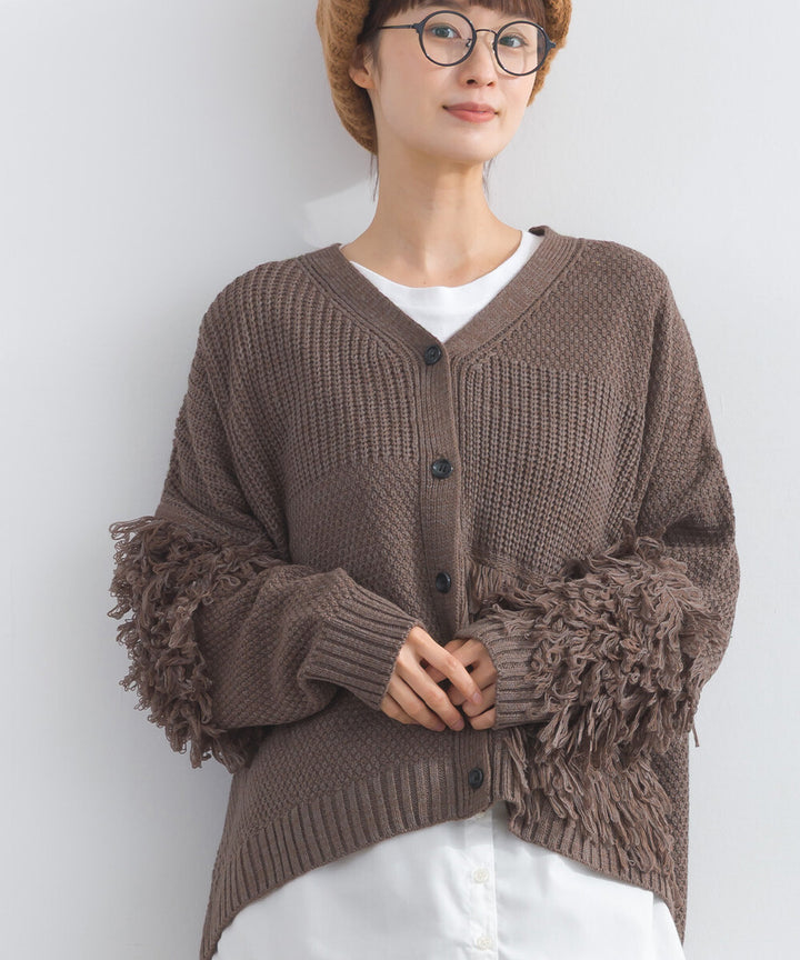 【iriey】流蘇裝飾 V領寬鬆 針織開衫 Japan E-Shop