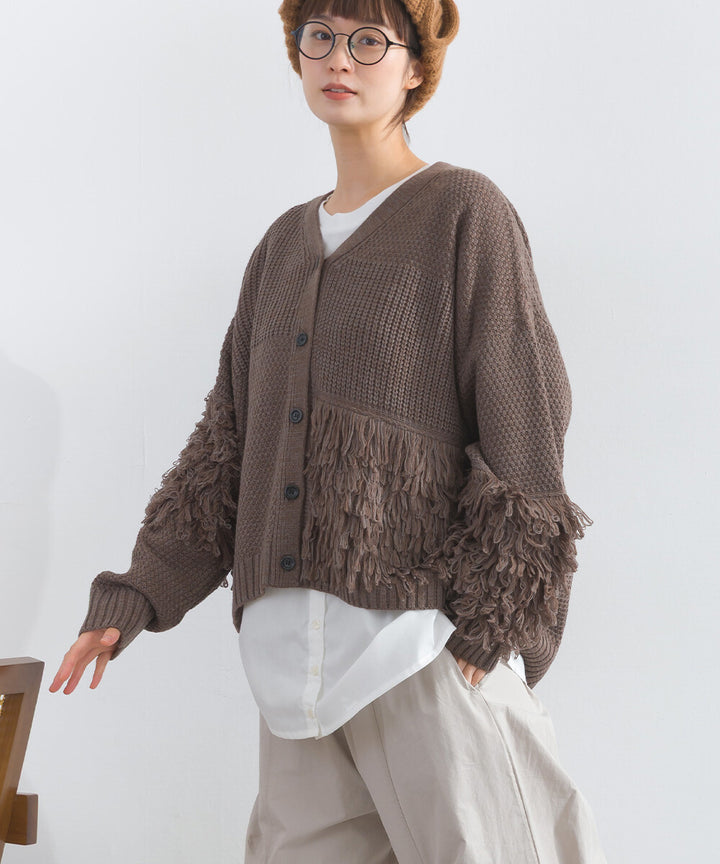 【iriey】流蘇裝飾 V領寬鬆 針織開衫 Japan E-Shop