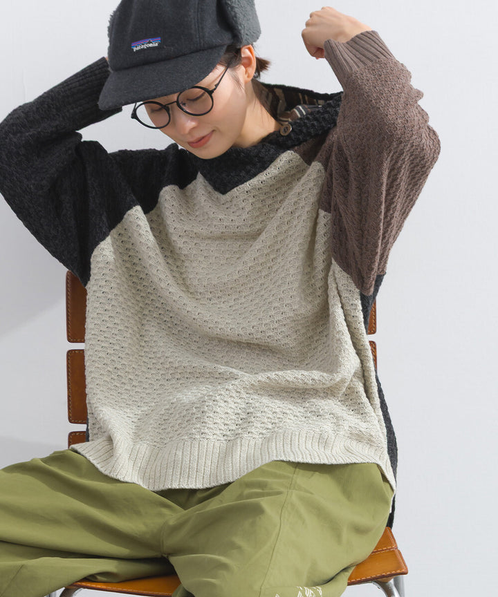 【iriey】混搭配色 寬鬆保暖 針織連帽外套 Japan E-Shop