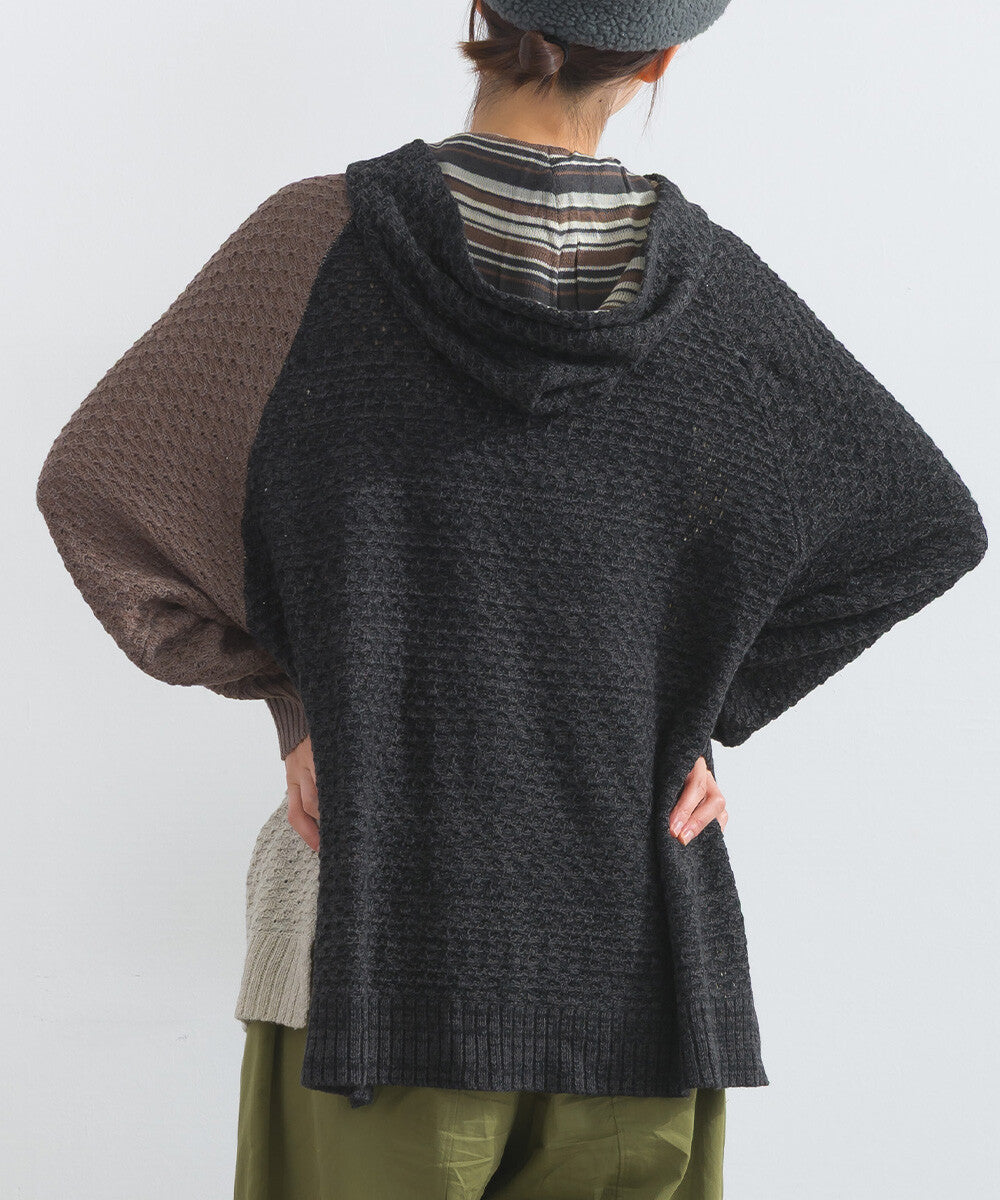 【iriey】混搭配色 寬鬆保暖 針織連帽外套 Japan E-Shop