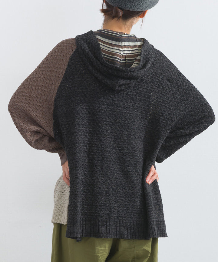 【iriey】混搭配色 寬鬆保暖 針織連帽外套 Japan E-Shop
