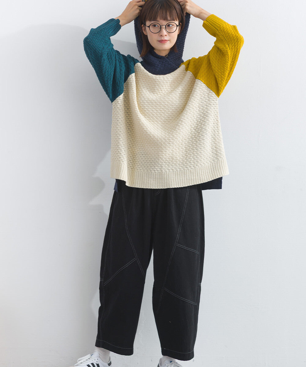 【iriey】混搭配色 寬鬆保暖 針織連帽外套 Japan E-Shop