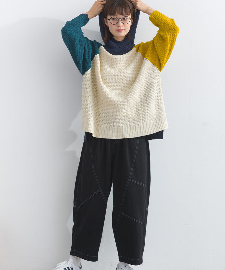 【iriey】混搭配色 寬鬆保暖 針織連帽外套 Japan E-Shop