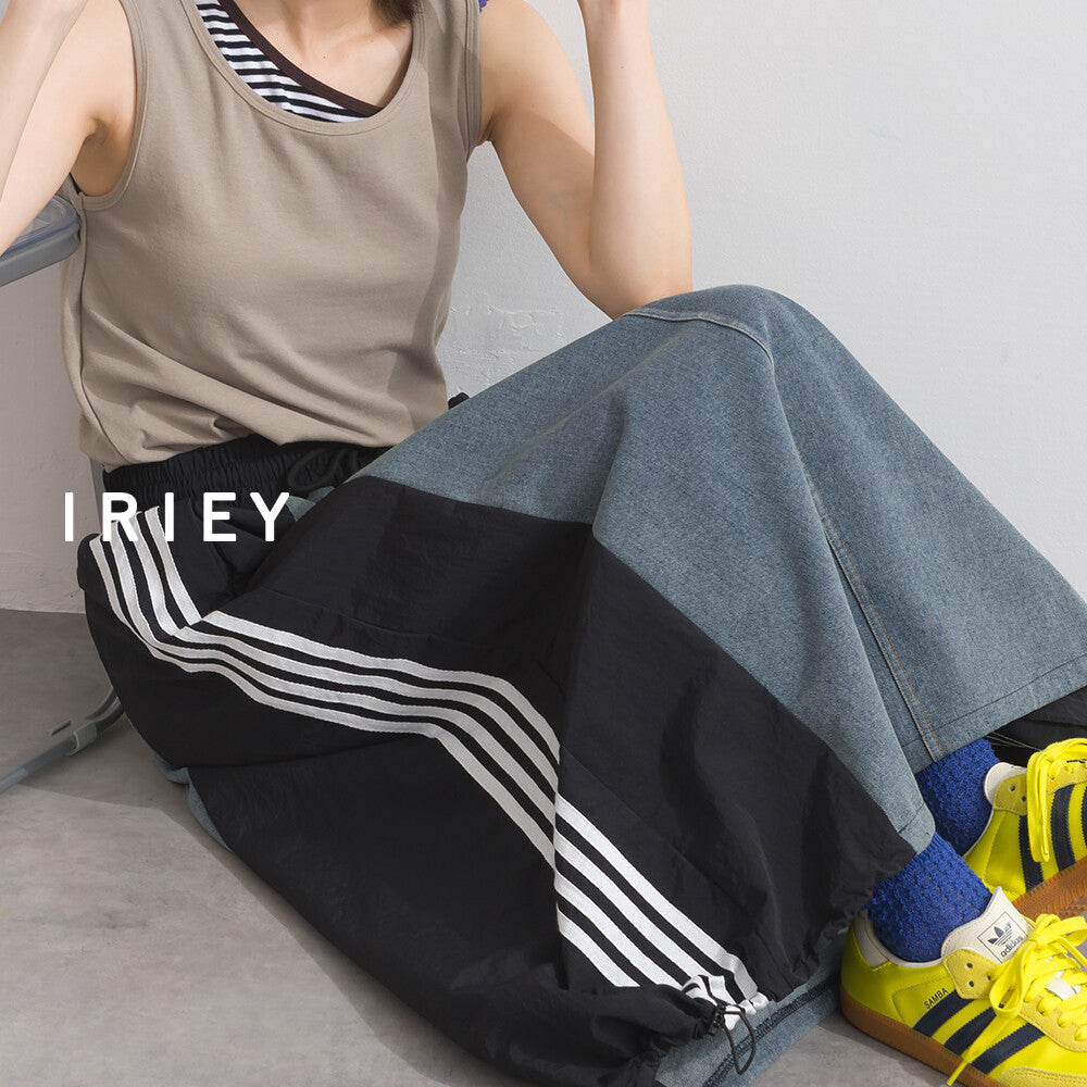 【iriey】側線條織帶 牛仔拼接 抽繩側口袋長裙 顏色
