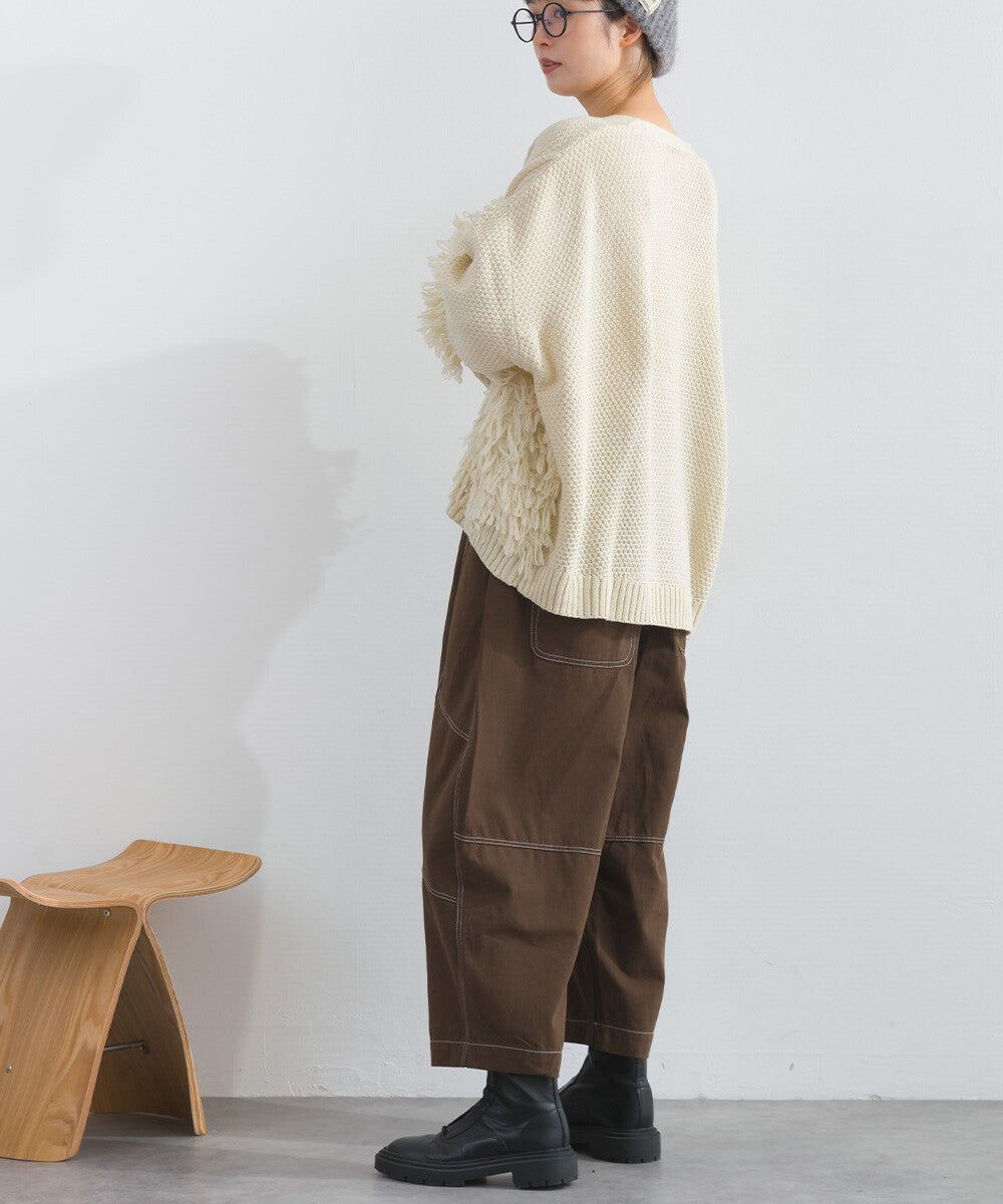 【iriey】撞色縫線裝飾 鬆緊腰 純棉直筒長褲 Japan E-Shop