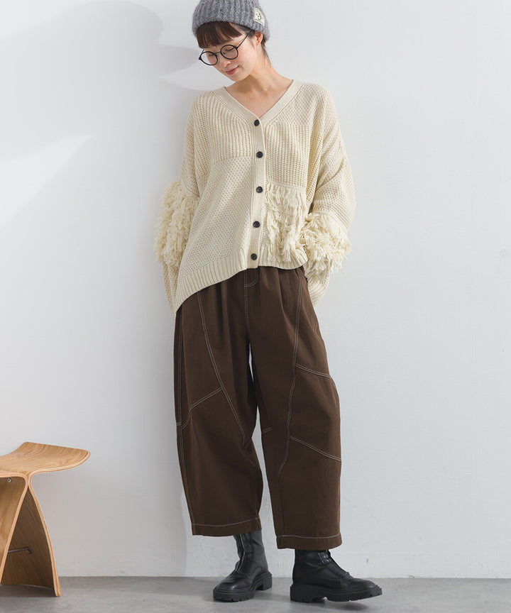 【iriey】撞色縫線裝飾 鬆緊腰 純棉直筒長褲 Japan E-Shop