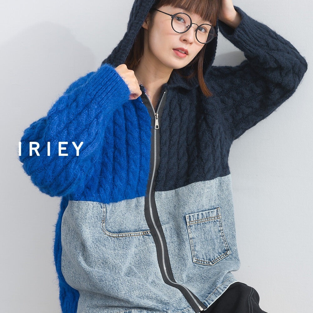 【iriey】牛仔×針織異材質 前口袋 拉鍊開衫外套 Japan E-Shop