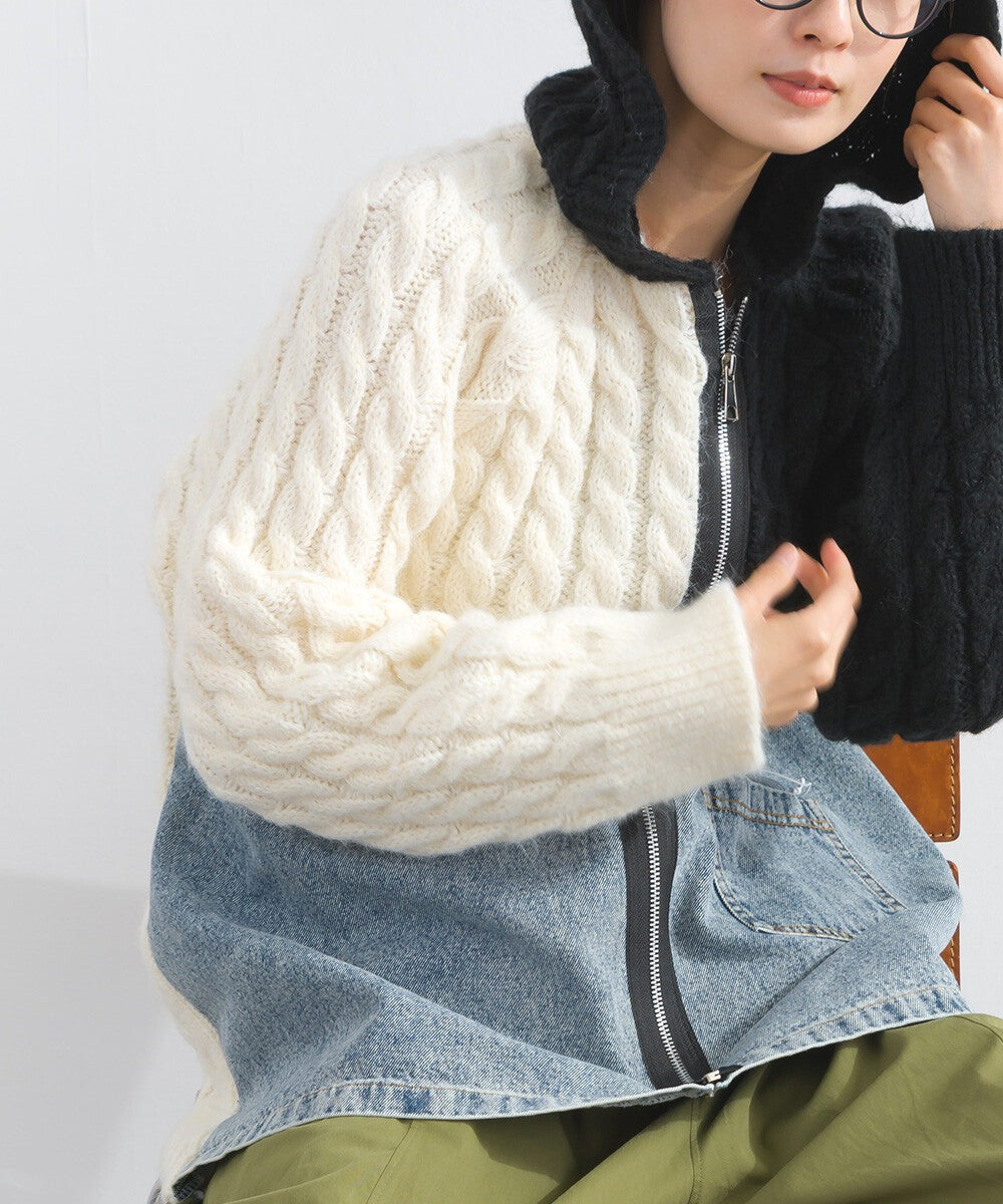 【iriey】牛仔×針織異材質 前口袋 拉鍊開衫外套 Japan E-Shop