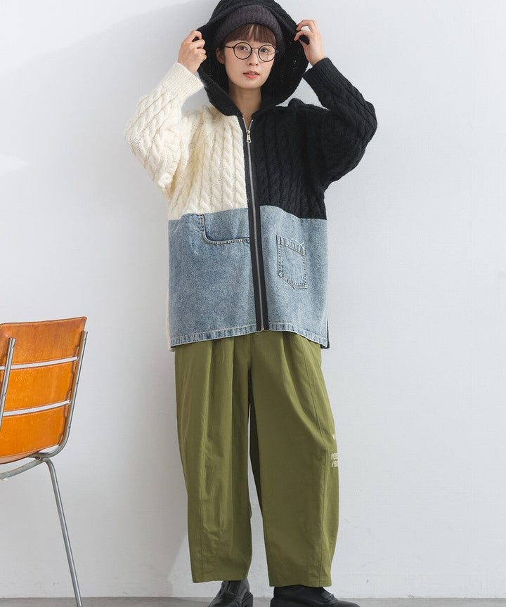 【iriey】牛仔×針織異材質 前口袋 拉鍊開衫外套 Japan E-Shop