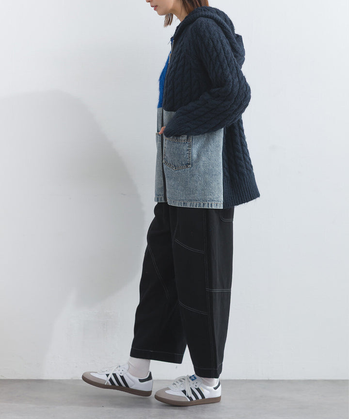 【iriey】牛仔×針織異材質 前口袋 拉鍊開衫外套 Japan E-Shop