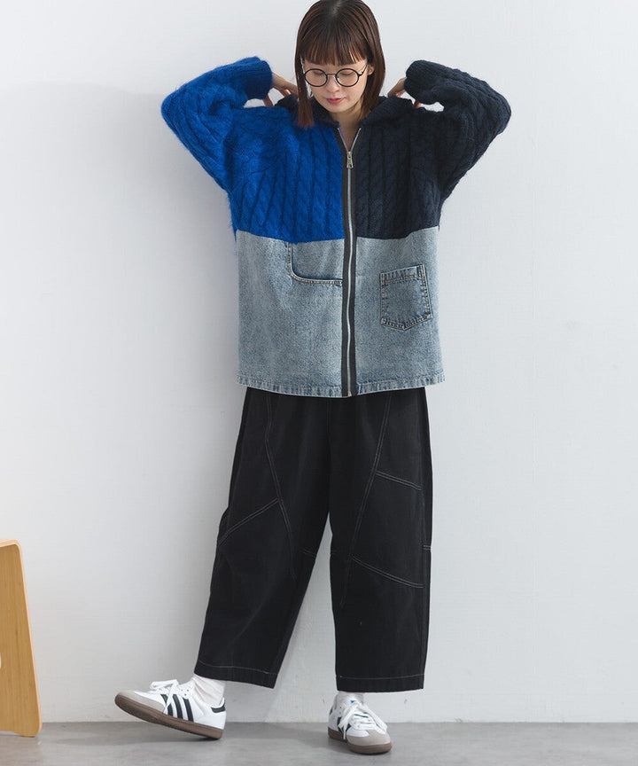 【iriey】牛仔×針織異材質 前口袋 拉鍊開衫外套 Japan E-Shop