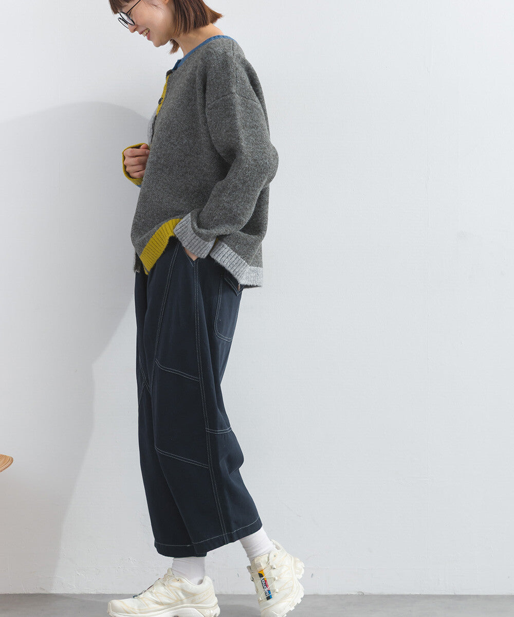 【iriey】波浪前領細節 撞色 寬鬆針織開衫 Japan E-Shop