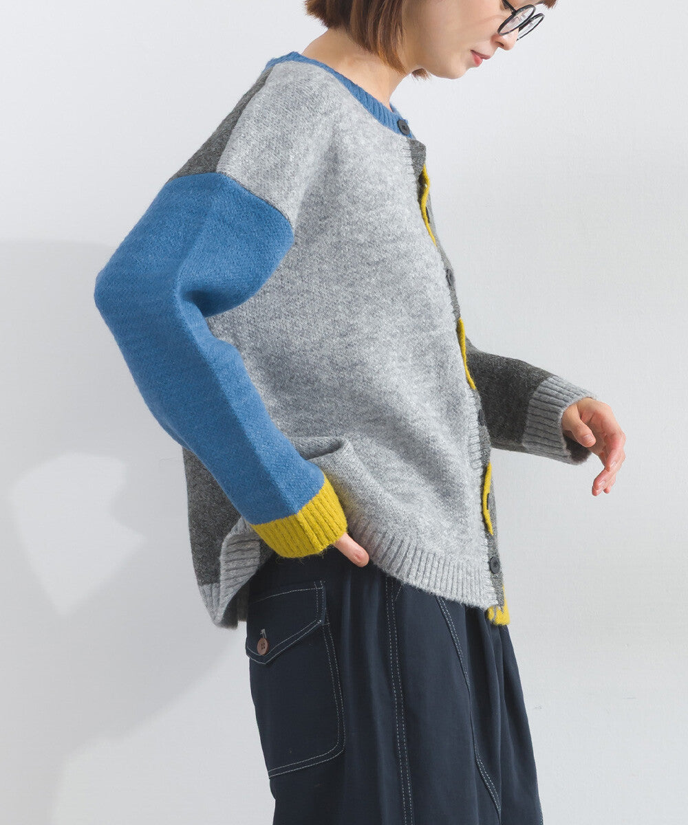【iriey】波浪前領細節 撞色 寬鬆針織開衫 Japan E-Shop