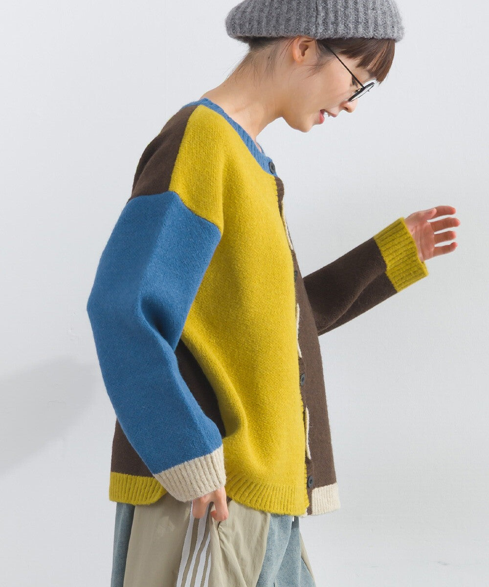 【iriey】波浪前領細節 撞色 寬鬆針織開衫 Japan E-Shop