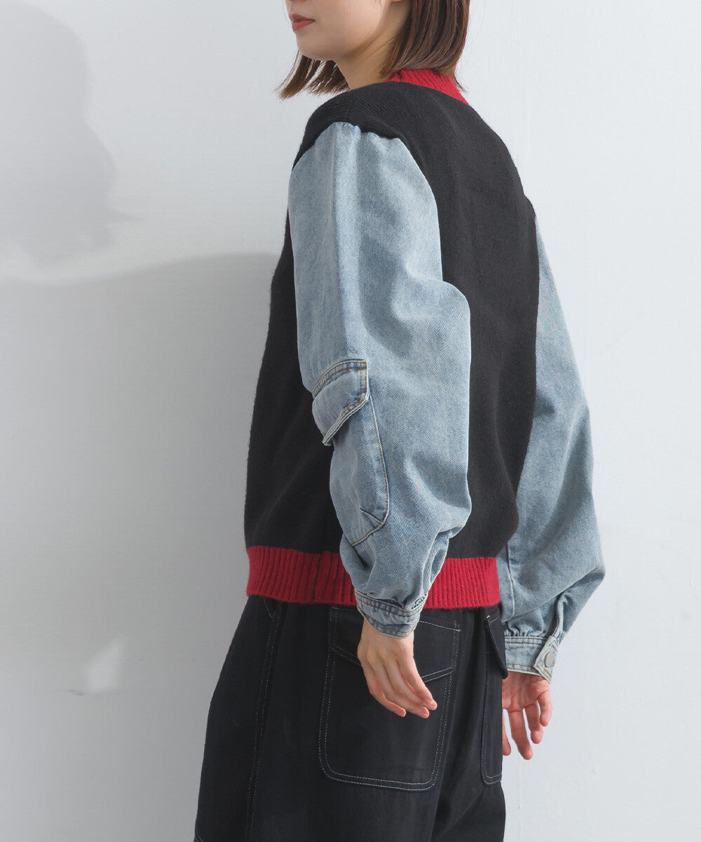【iriey】牛仔袖拼接 立體口袋 針織套頭衫 Japan E-Shop