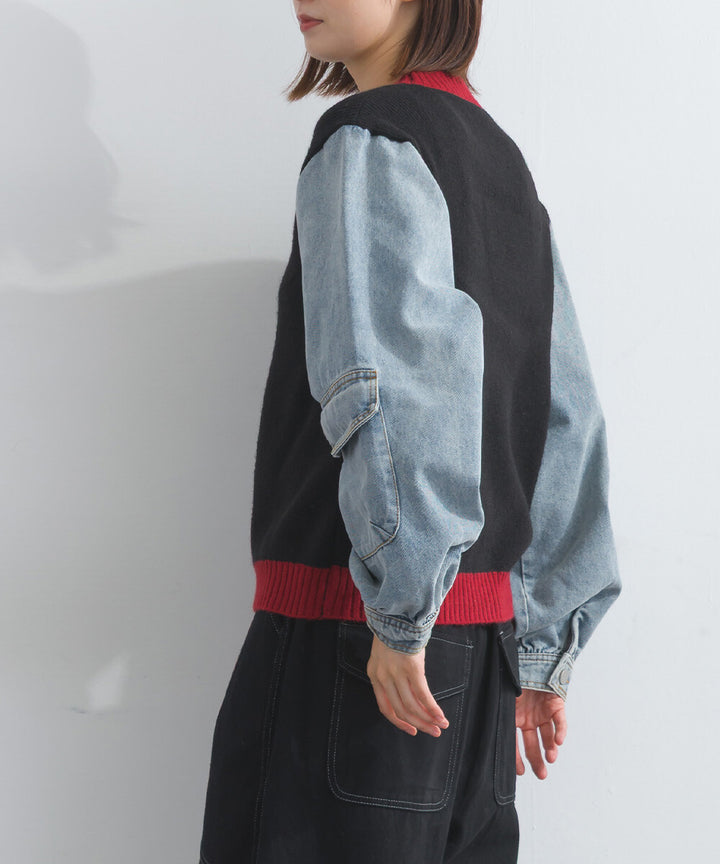 【iriey】牛仔袖拼接 立體口袋 針織套頭衫 Japan E-Shop