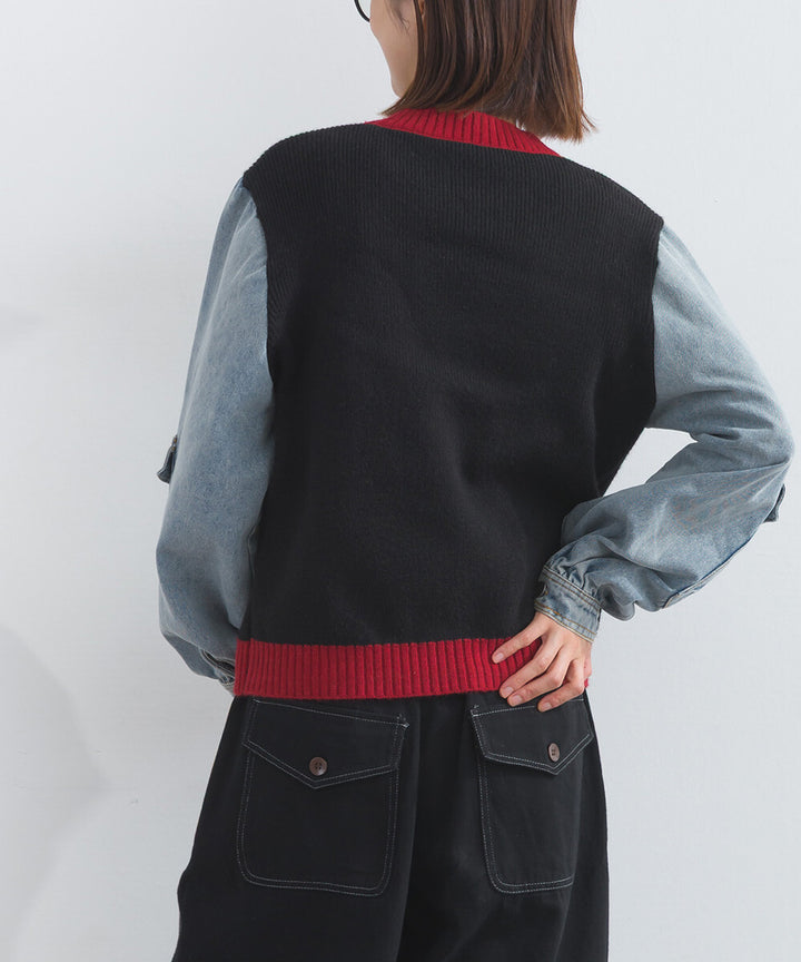 【iriey】牛仔袖拼接 立體口袋 針織套頭衫 Japan E-Shop