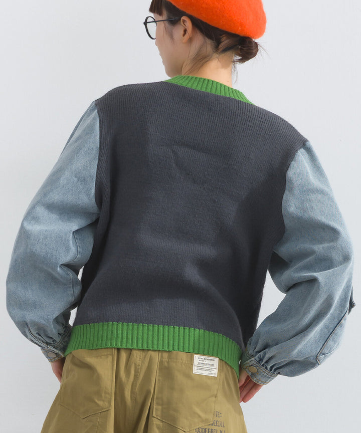 【iriey】牛仔袖拼接 立體口袋 針織套頭衫 Japan E-Shop
