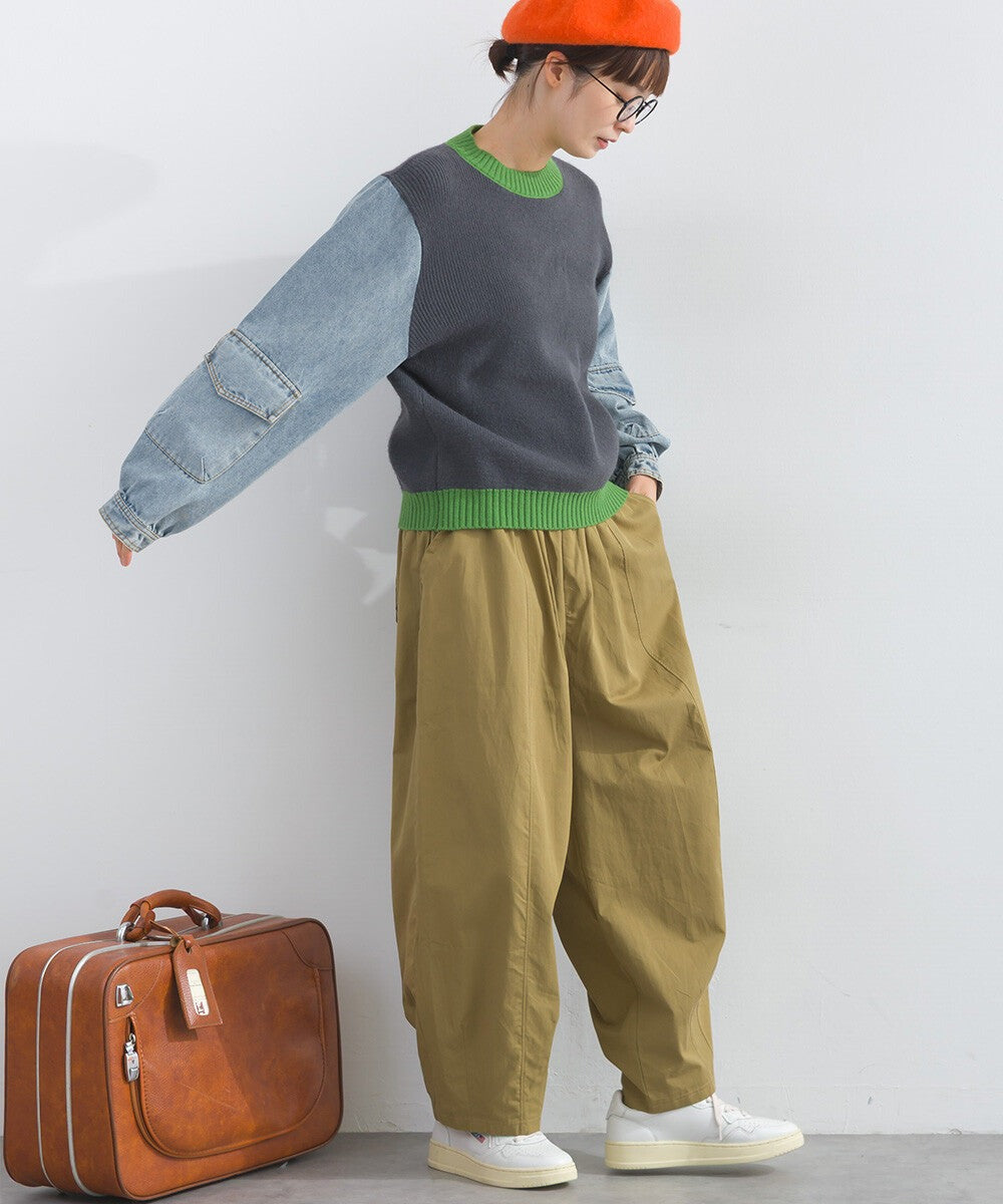 【iriey】牛仔袖拼接 立體口袋 針織套頭衫 Japan E-Shop