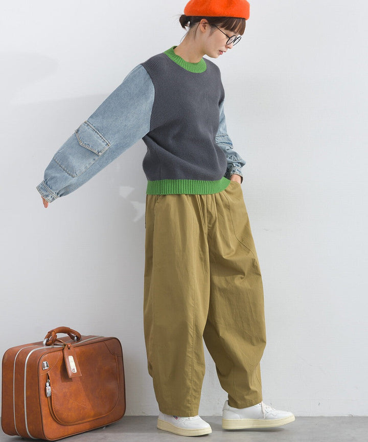 【iriey】牛仔袖拼接 立體口袋 針織套頭衫 Japan E-Shop