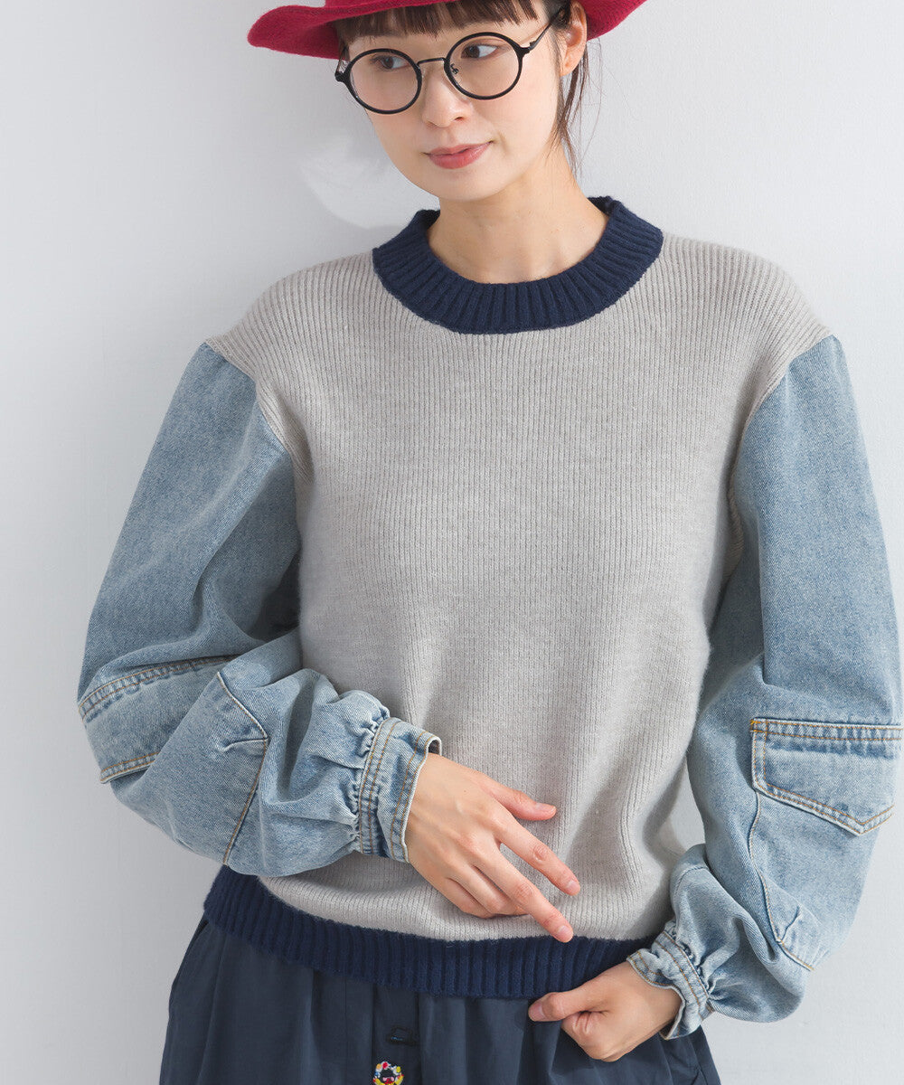 【iriey】牛仔袖拼接 立體口袋 針織套頭衫 Japan E-Shop