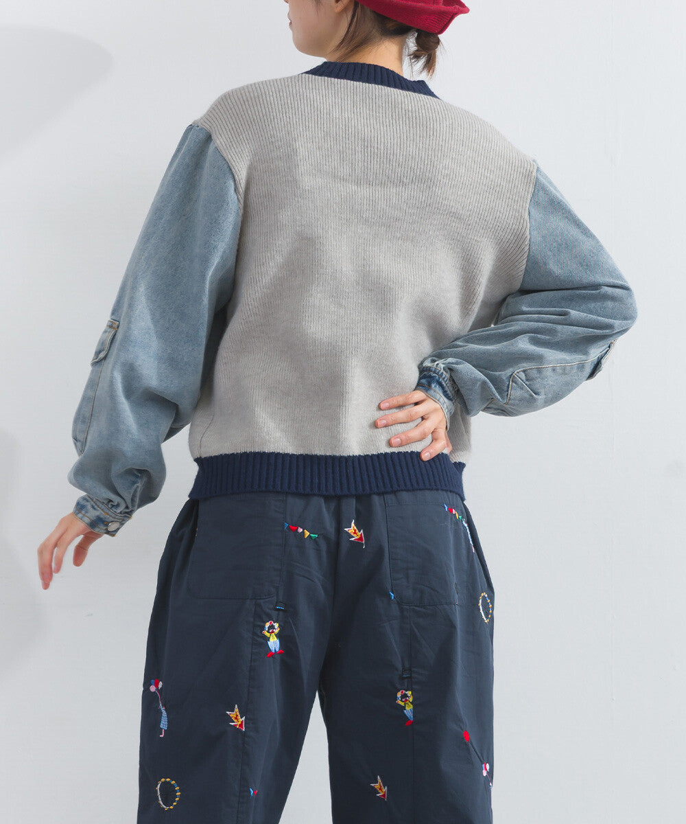 【iriey】牛仔袖拼接 立體口袋 針織套頭衫 Japan E-Shop