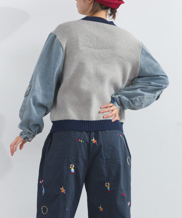 【iriey】牛仔袖拼接 立體口袋 針織套頭衫 Japan E-Shop