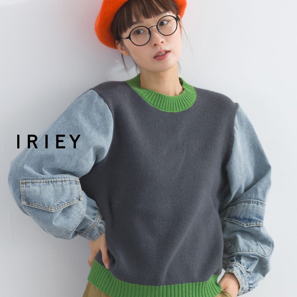 【iriey】牛仔袖拼接 立體口袋 針織套頭衫 顏色