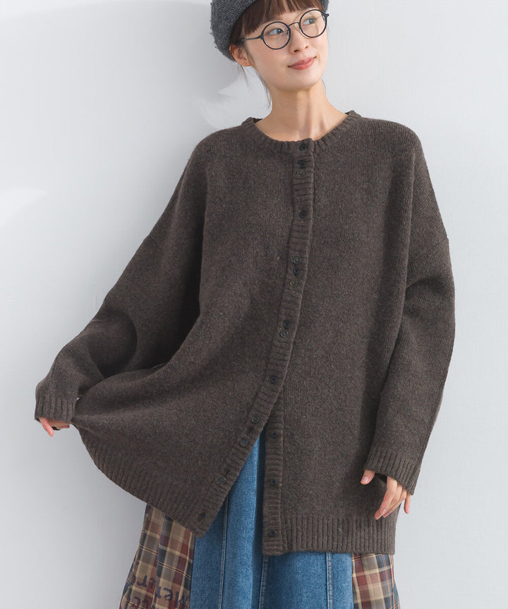 【iriey】隨機鈕扣 蓬鬆絨感 寬鬆針織開衫 Japan E-Shop