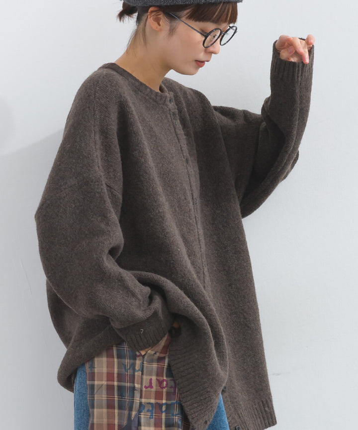 【iriey】隨機鈕扣 蓬鬆絨感 寬鬆針織開衫 Japan E-Shop