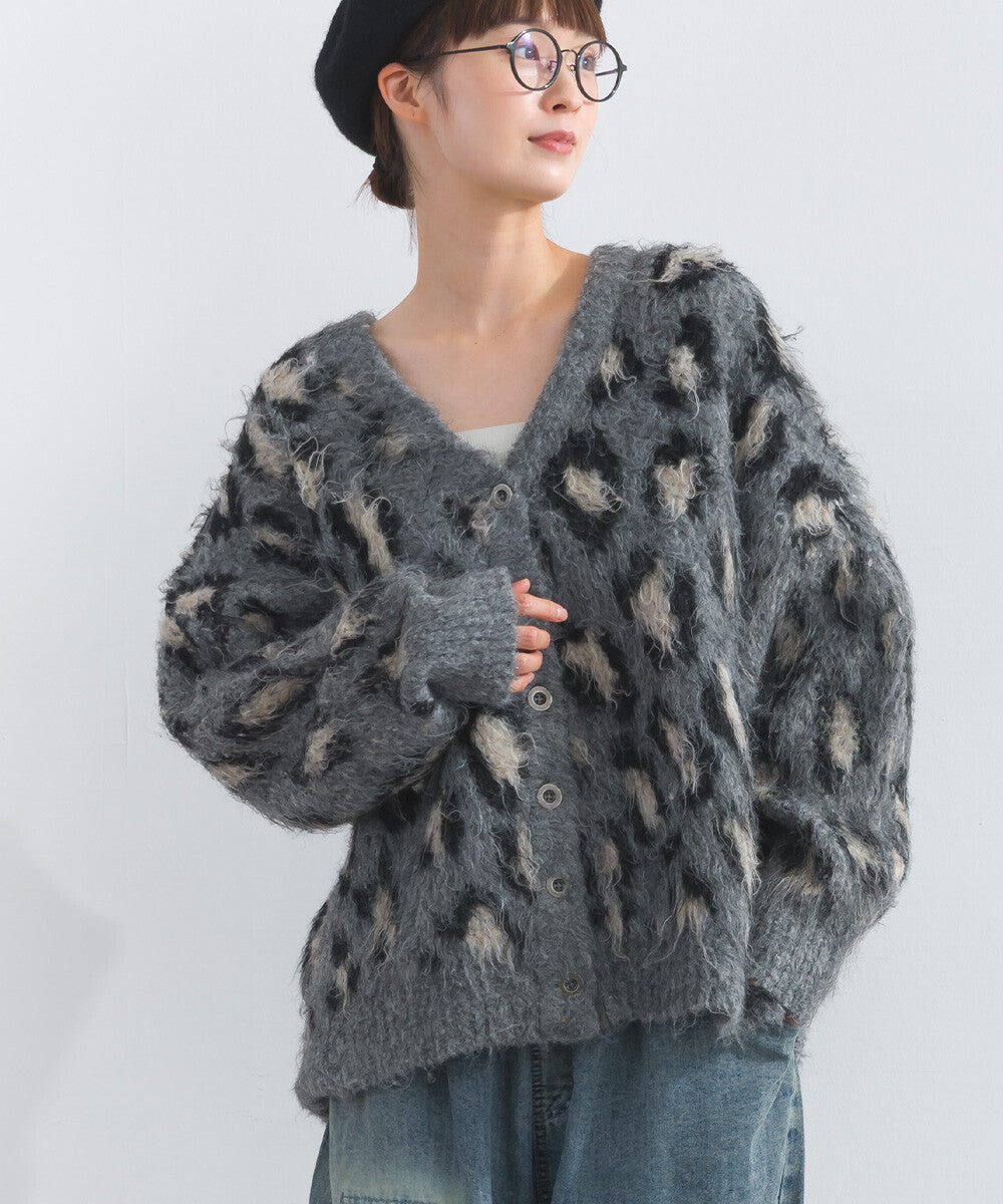 【iriey】豹紋刷毛 V領寬鬆 針織開衫 Japan E-Shop