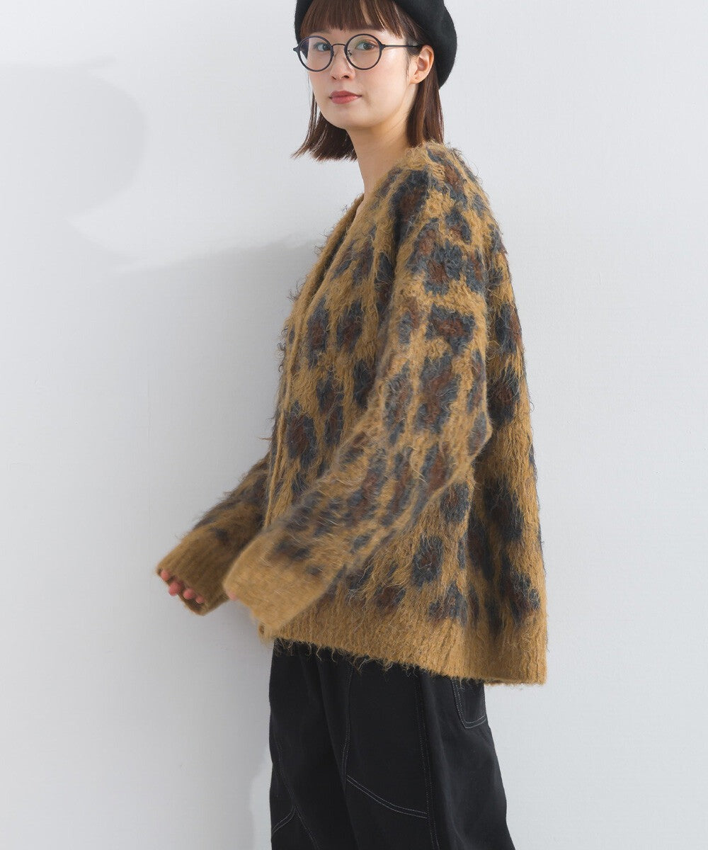 【iriey】豹紋刷毛 V領寬鬆 針織開衫 Japan E-Shop