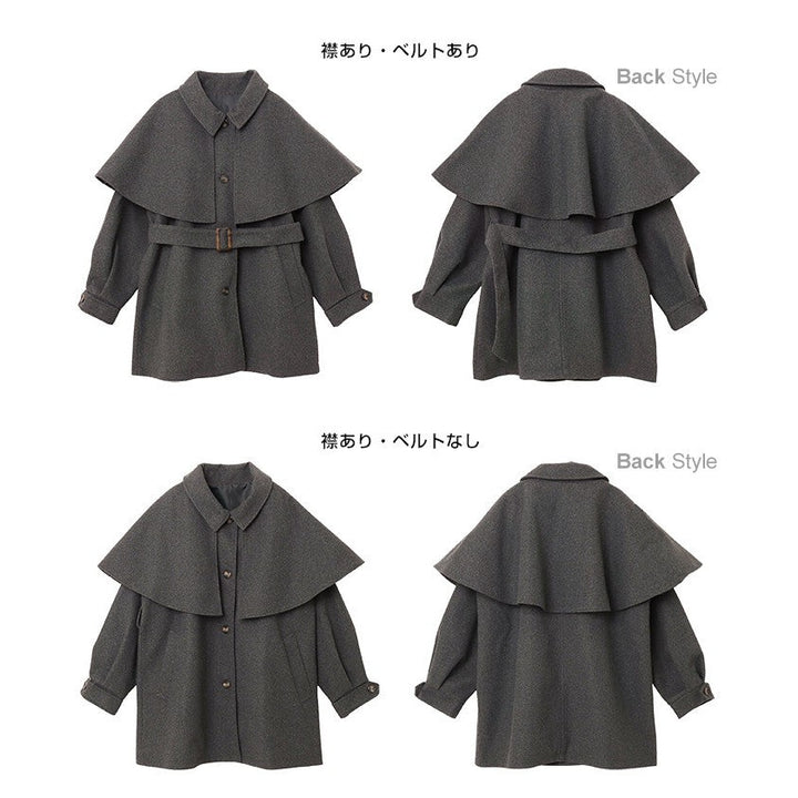 【Alma Design】仿羊毛披肩中長版大衣 可拆式斗篷綁帶顯瘦 顏色