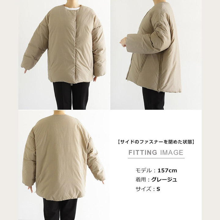 【evernavy】法國羽絨無領寬版側拉鍊外套 Japan E-Shop