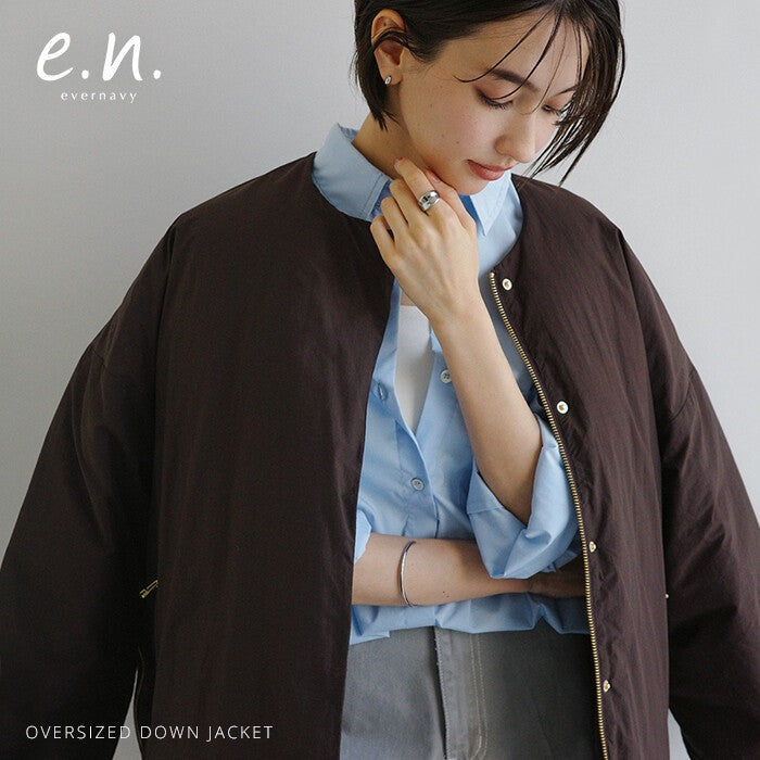 【evernavy】法國羽絨無領寬版側拉鍊外套 Japan E-Shop