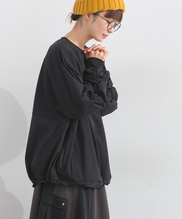 【iriey】復古改造風 厚刷毛×尼龍拼接 拉鍊套頭衫 Japan E-Shop